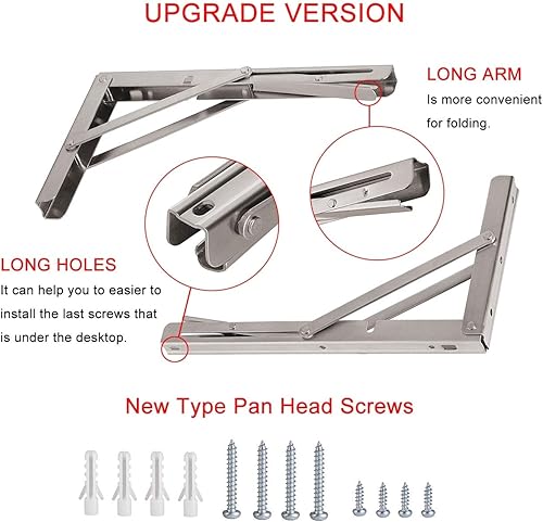 Miniatura 6 de YUMORE Soportes de estante plegables de 24 pulgadas, carga máxima: 330 libras de acero inoxidable resistente soporte de estante plegable para mesa