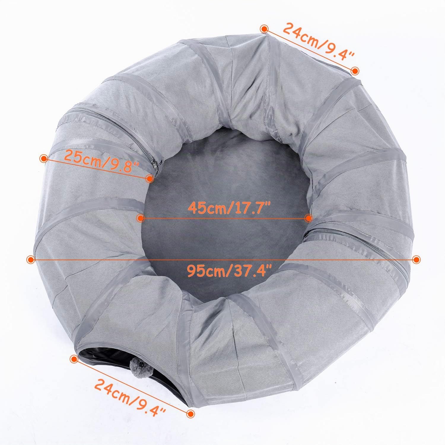 PAWZ Road Tunnel pour Chat Chat Jouet Chien Tunnel Donut Cercle Forme Pliable Amovible Gris | Lit tunnel pour chat avec tapis central, trou et boules suspendues