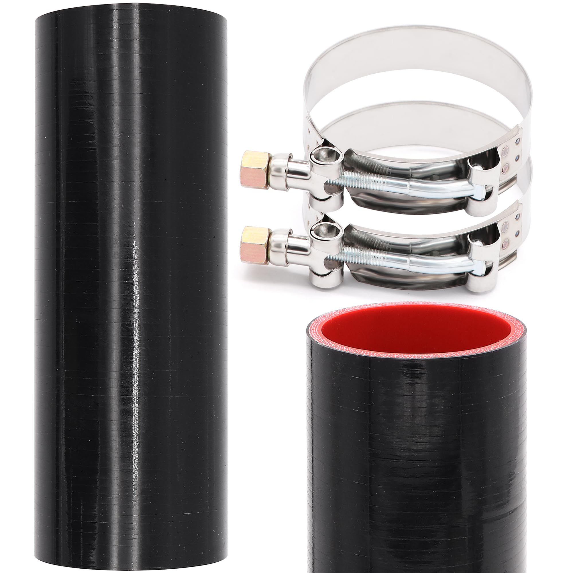 Taigoehua ID 2.5inch 4-Ply Straight Coupler Silicone Hose 5mm Thickness 8inch Length With 2 X Stainless Steel T-clamps (2.5inch(63mm))