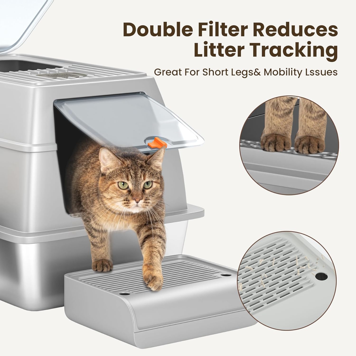Stainless Steel Cat Litter Box with High Sides, Anti-Leak & Anti-Splash Design, Spacious & Easy to Clean Metal Litter Pan with Scoop，Durable, Odor-Free & Rust-Resistant for Large Cats