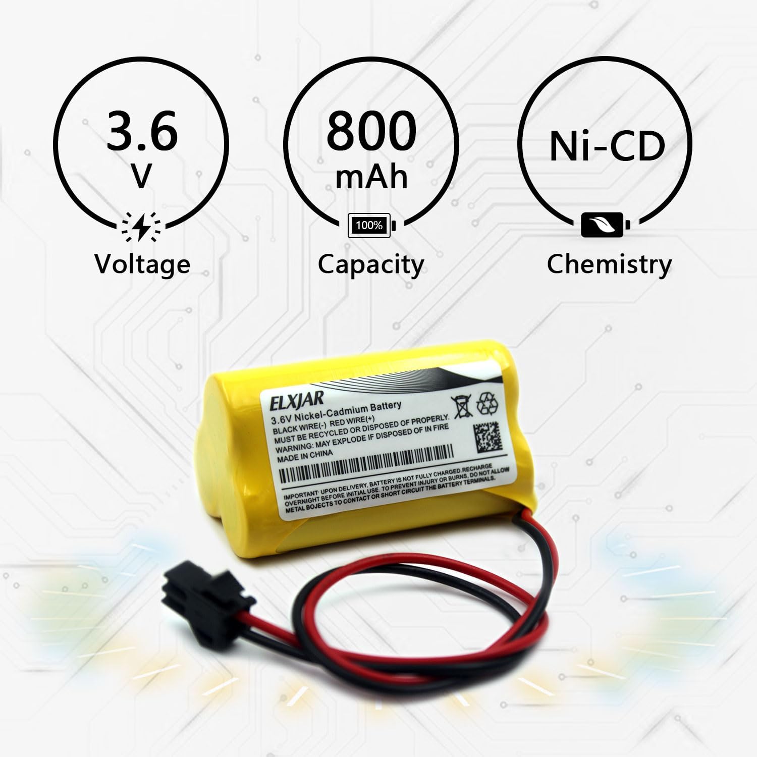 (2-Pack) 3.6V 800mAh Ni-Cd Battery for Lithonia ELB-B001, ELBB001 image 3