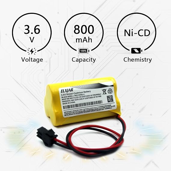 (2-Pack) 3.6V 800mAh Ni-Cd Battery for Lithonia ELB-B001, ELBB001