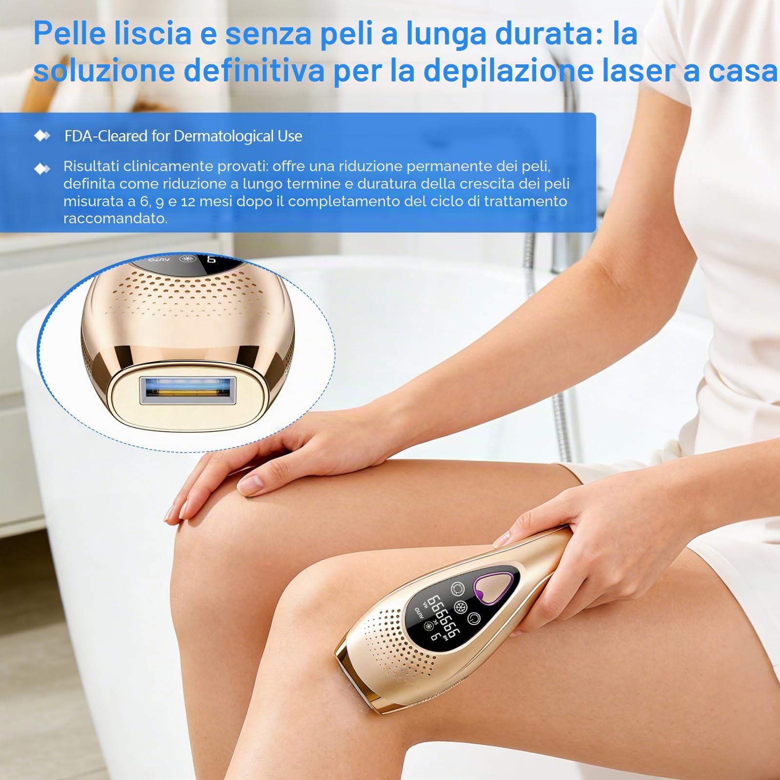 Dispositivo di depilazione IPL senza dolore, sistema di raffreddamento 6℃, 3 funzioni in 1 (HR/SC/RA), 999.900 impulsi, 9 livelli di energia, adatto a donne e uomini per viso, ascelle, braccio e