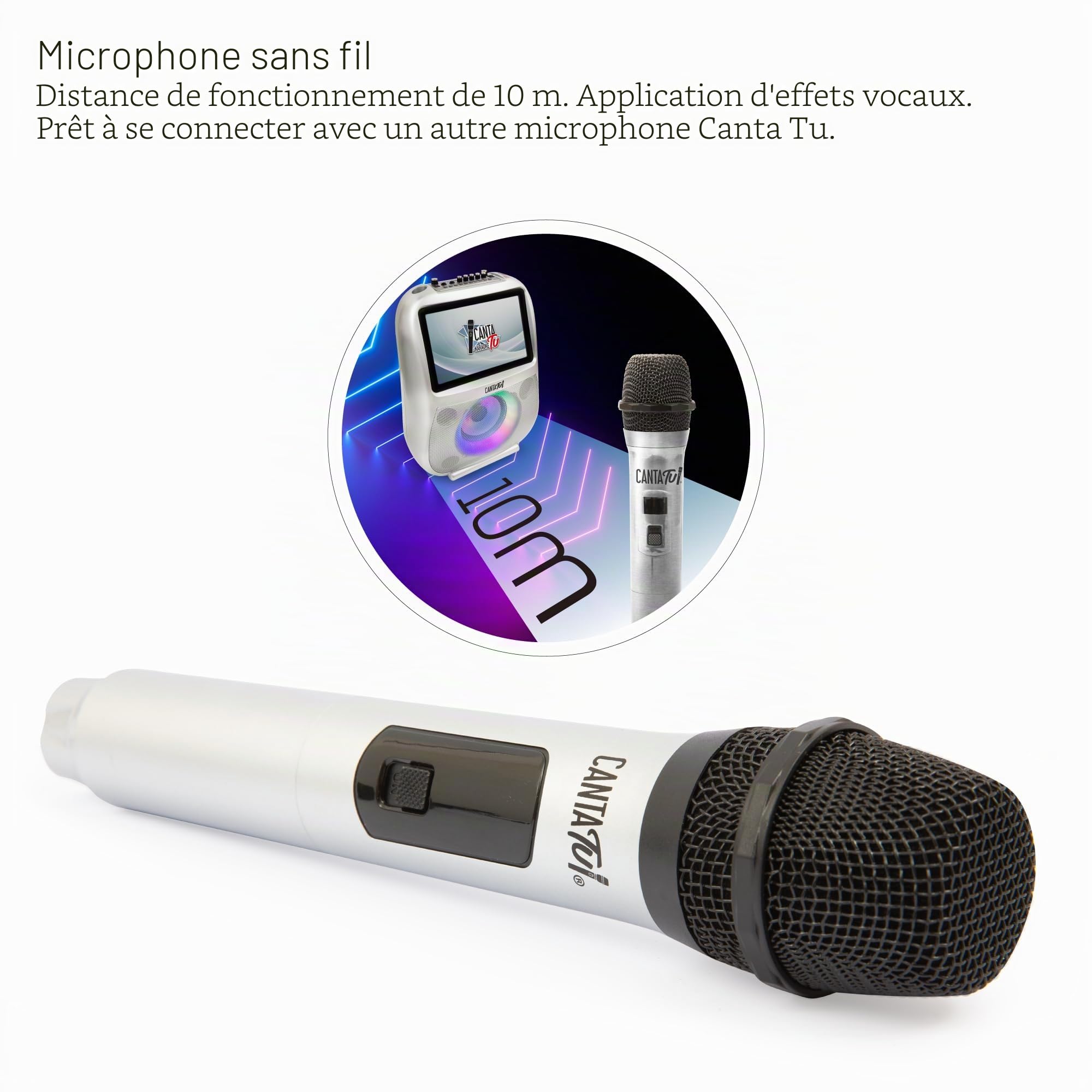 Canta Tu Karaoke - Microphone Silver, Un Microphone sans Fil, Micro Bluetooth Convient pour Le karaoké Canta Tu, pour Les événements familiaux, avec des Amis et des fêtes, Célèbre (CTC14101)