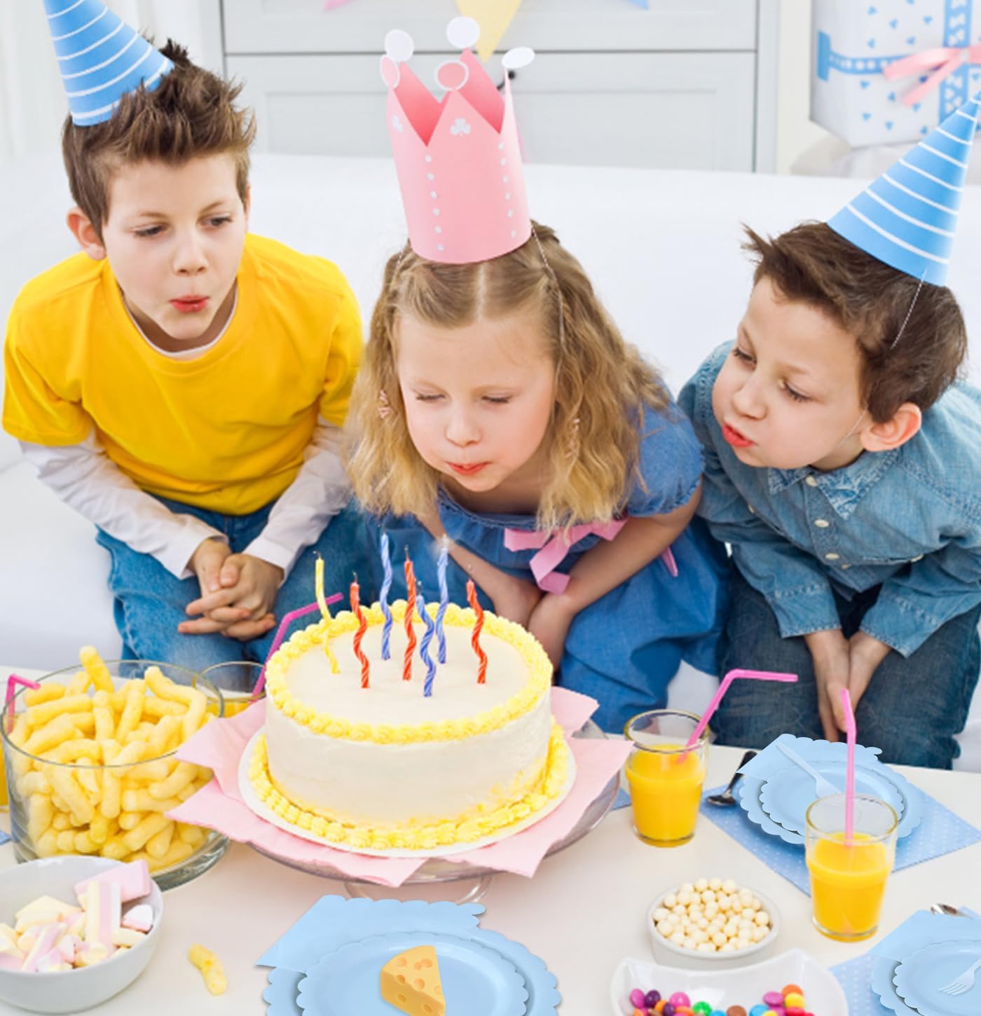 96 Pcs Light Blue Plates and Napkins Party Supplies Serve 24 Guests Including Blue Scalloped Paper Plates and Napkins Plastic Forks for Baby Shower Birthday Party Disposable Dinnerware Set - Image 7