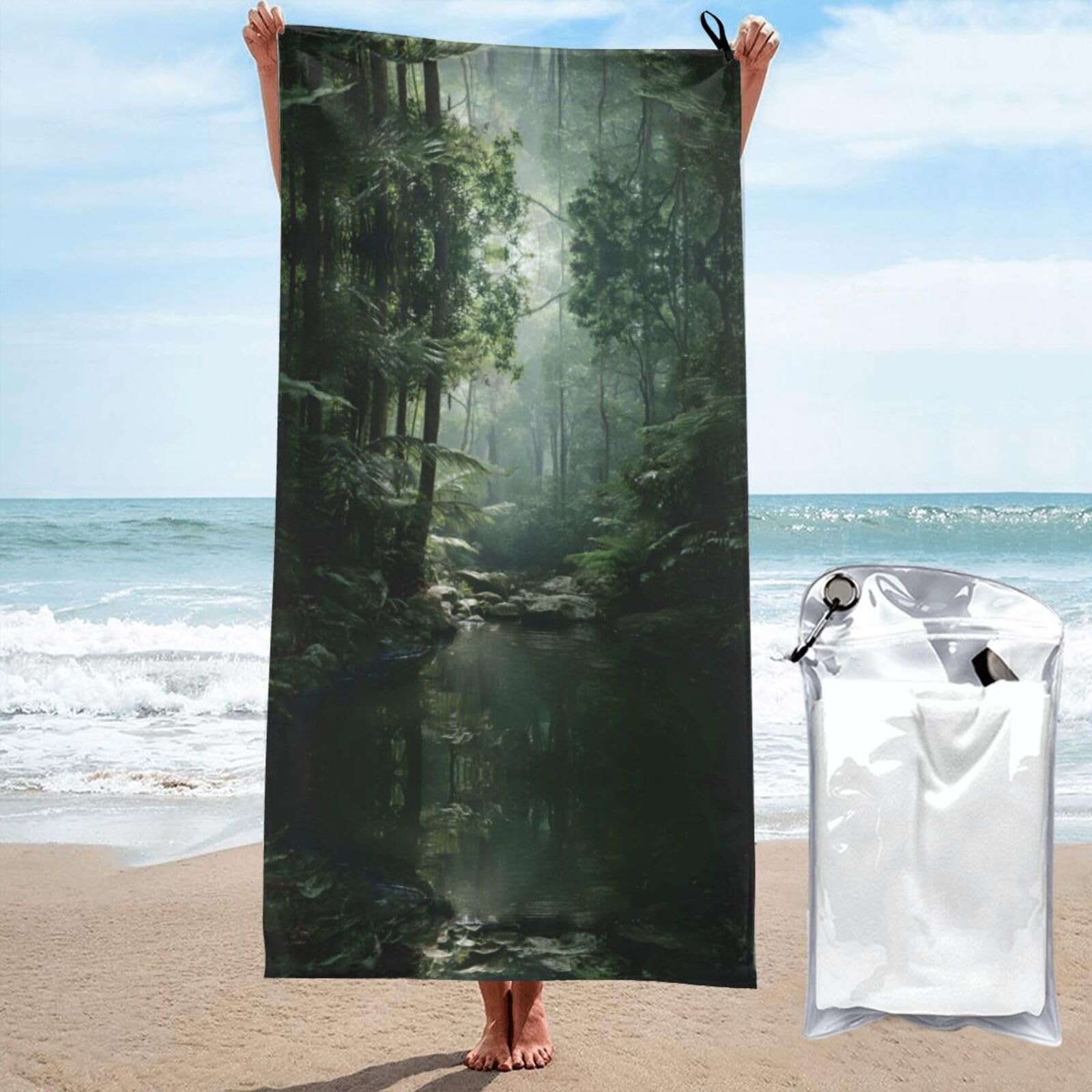 ESNAIUVCD Rainforest Print Beach Towel, Microfibre Sauna Towel, Quick-Drying Fitness Towel, Lightweight And Thin Portable Sauna Towel