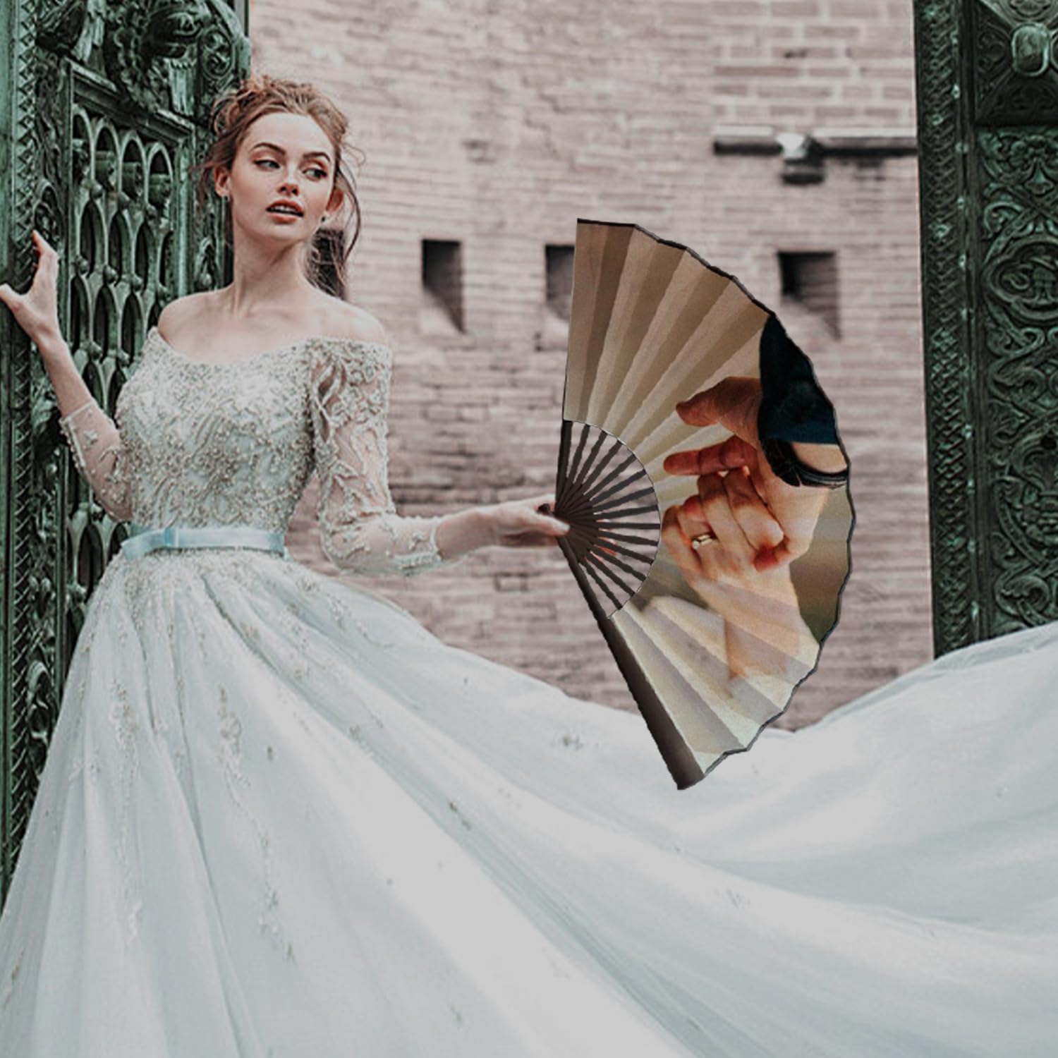 Generic Custom Folding Hand Fan Personalized Handheld Fans DIY Foldable Tulle Fans Wedding Concert Saloon Cosplay Party Rave Accessories Ideal Gifts for Women Man Decorative Folding Fan, 11 Inces