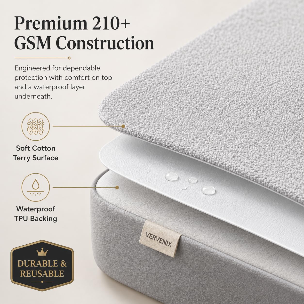 Waterproof Mattress Protector - Grey, King Size -6