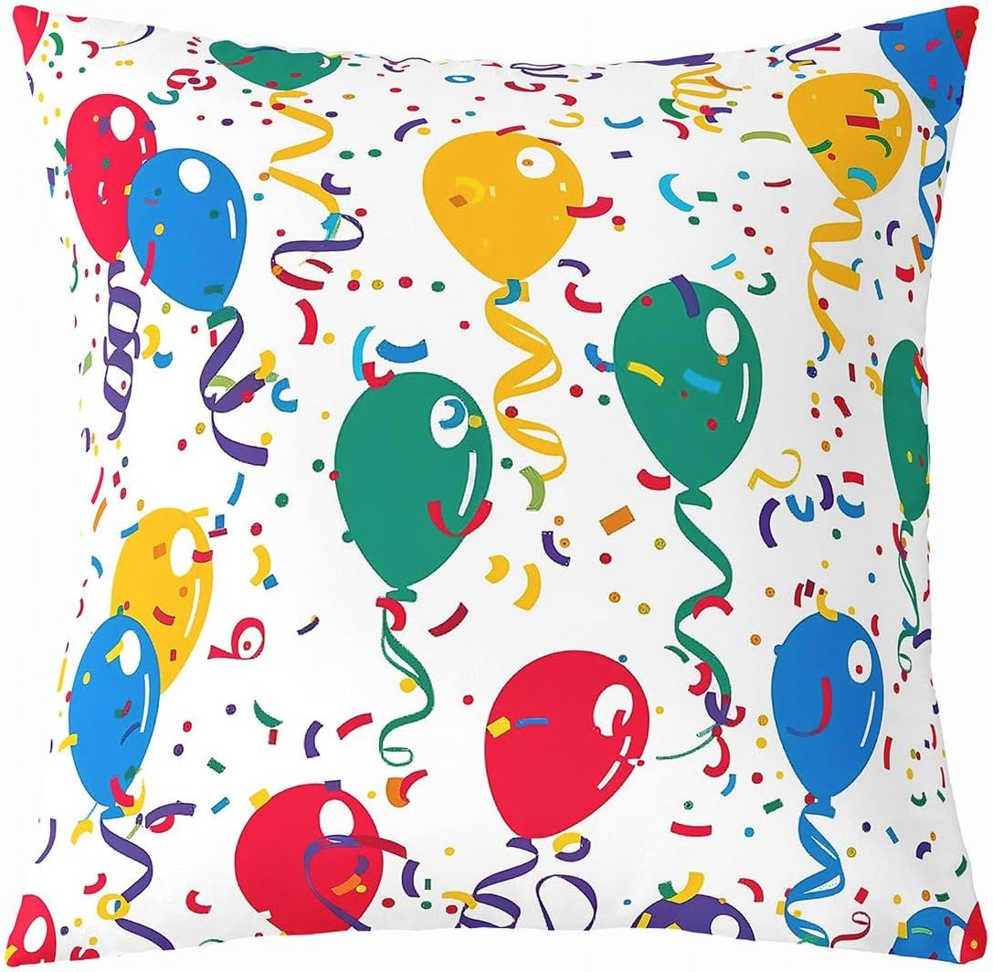 Castle Fairy Balloons Throw Pillow Cover Colorful Ribbon Cartoon Balloon Pillow Case for Teens Adults Holiday Party Cushion Cover for Living Room Couch 16x16 Inch