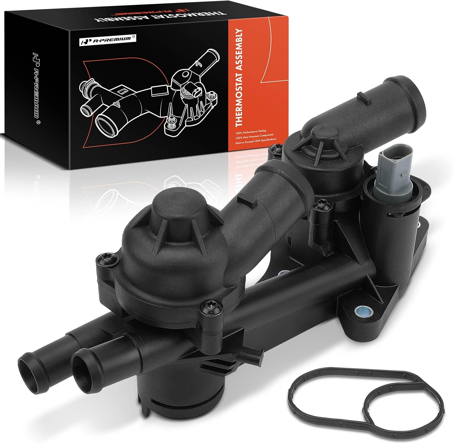 A-Premium Engine Coolant Thermostat Housing Assembly with Sensor Compatible with Volkswagen Jetta, Passat, Golf, Tiguan, Beetle, CC, Eos & Audi A1 Sportback & Seat Ibiza, Alhambra & Skoda Fabia
