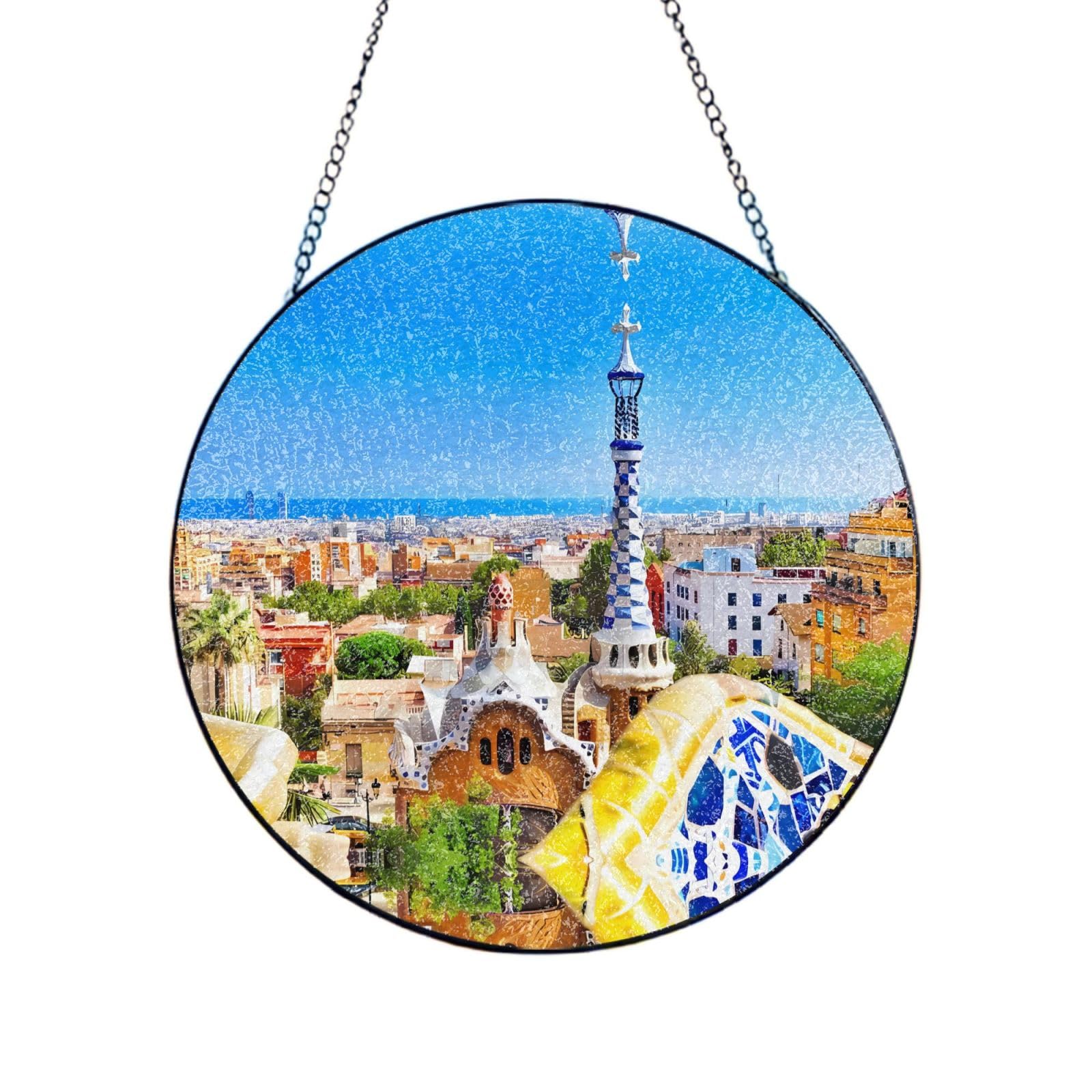 Poezjzw Stained Glass Window Hanging - Park Sun Catcher For Door Garden Home Decor Christmas Mother'S Day Birthday Gifts 6in（15cm）