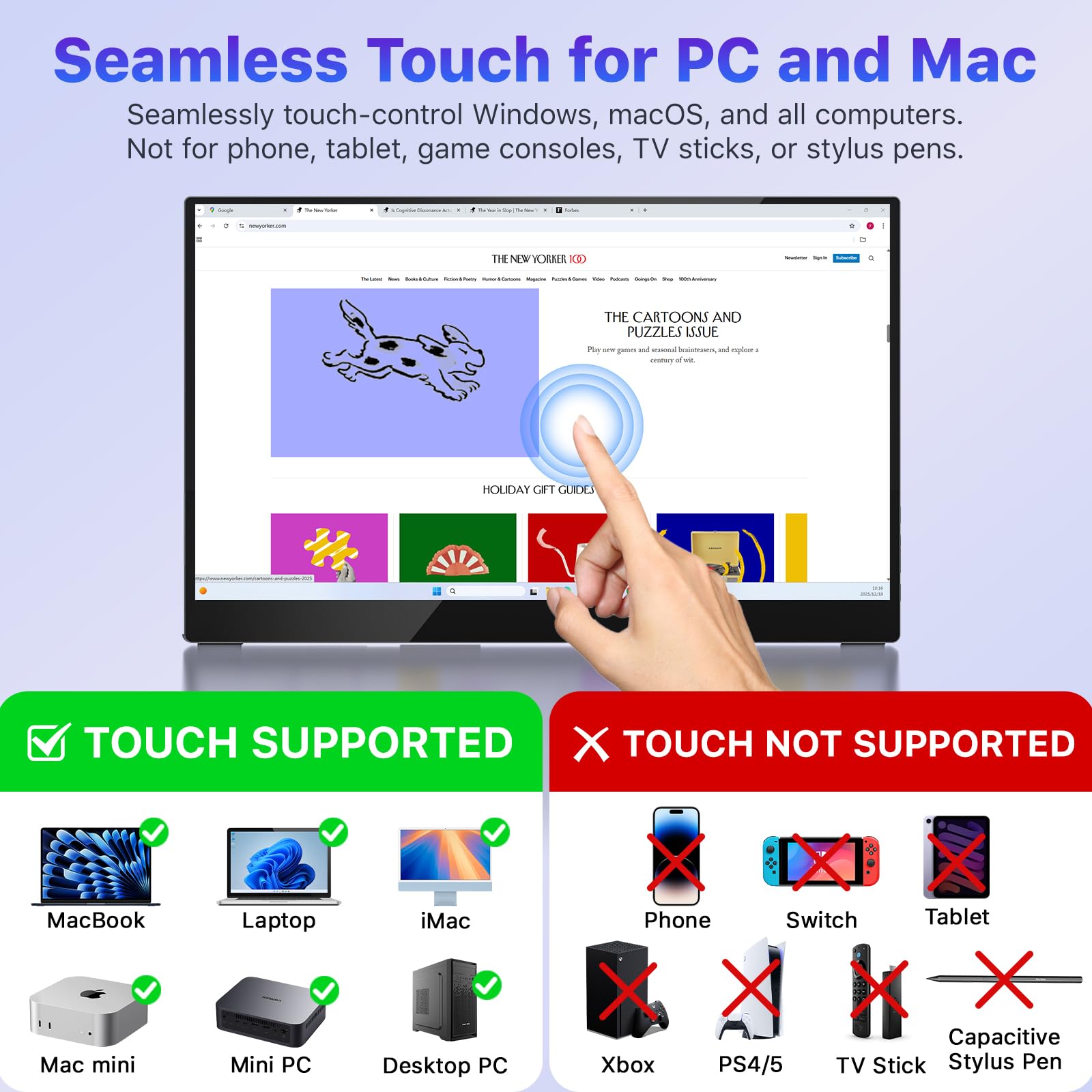 VisionOwl Monitor portátil de 15,6 pulgadas, pantalla táctil de 10 puntos 1080P FHD IPS, pantalla externa USB-C y HDMI, pantalla móvil con soporte integrado y cristal blindado para Mac, PC, PS5, Xbox