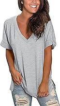CMTOP Femmes T-Shirt à Manches Courtes Surdimensionné Col en V Profond Basique Hauts Décontractés Tee Shirt dans Diverses Couleurs Dames été Tunique avec Curling