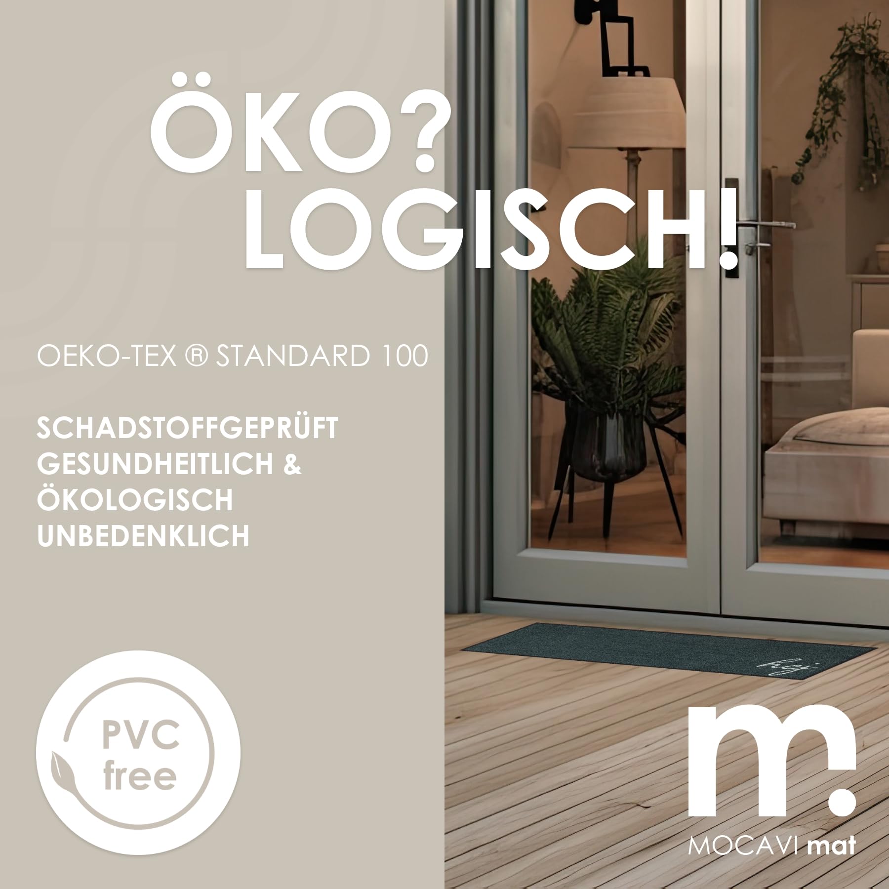 MOCAVI Mat Fußmatte Schuhparkplatz mit Rand waschbar außen & innen anthrazit 30x100 cm Hej Schuh-Teppich lang, schmal, Schuhe ausziehen, Deko sbereich innen, außen, Matte, Haustür, Stiefelmatte