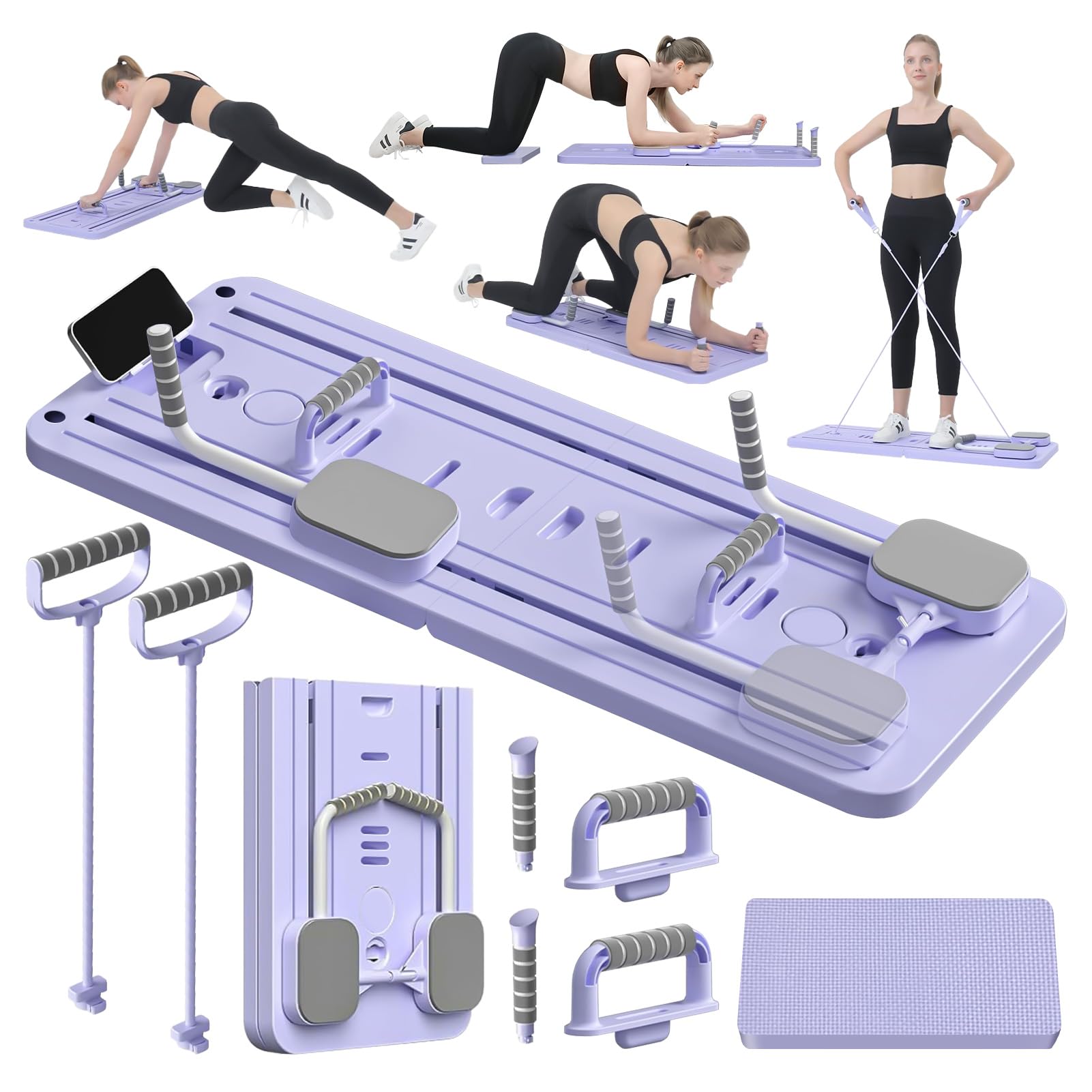 Reformer Pilates Machine, Tavola Pilates Portatile Pieghevole, Tavola Addominale Multifunzionale con Supporto per il Gomito, Attrezzatura da Palestra Domestica, per Allenamento Completo del Corpo
