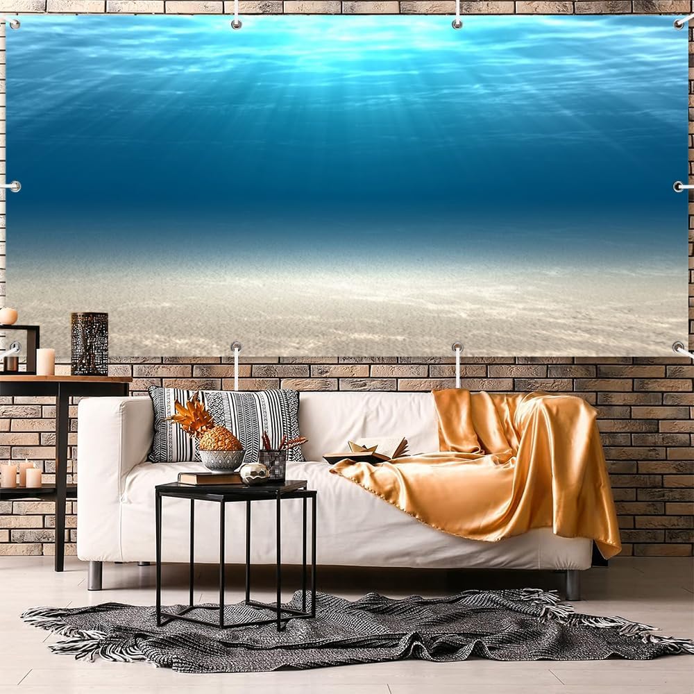 Under The Sea Garage Door Decorations 16x7ft Backdrop Underwater Beach Garage Door Cover Sun Ray Blue Ocean Garage Door Banner for Birthday Party Wedding Baby Shower Decor Supplies