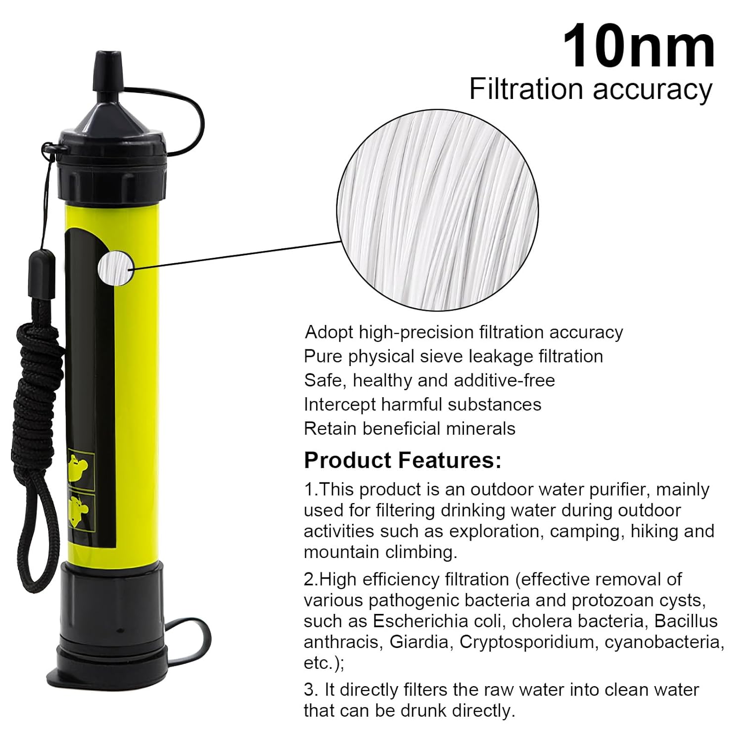 Water Filter Camping, Personal Backpacking Water Filter Straw Portable for Hiking Travels (Green)