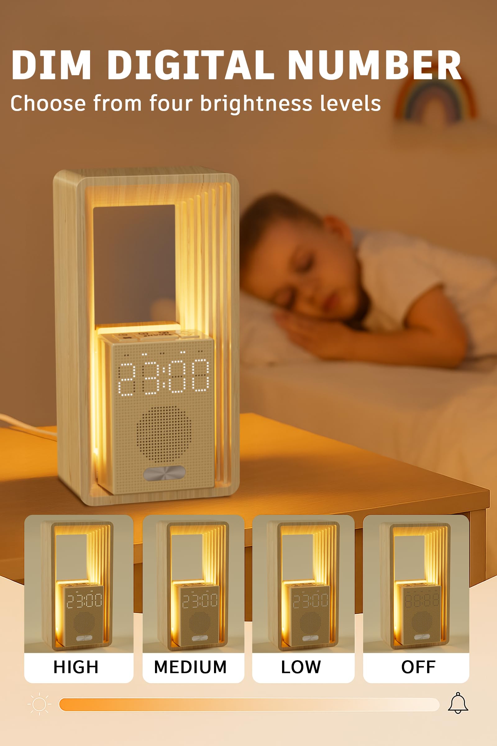 Nachttischlampe mit USB-Ladeanschluss & Uhr, Dual-Alarm mit Aufwachlicht & Schlummerfunktion - 9 Schlafgeräusche Nachtlicht, Timer & Dimmbares Display Nachttischleuchten für Schlafzimmer, Deko