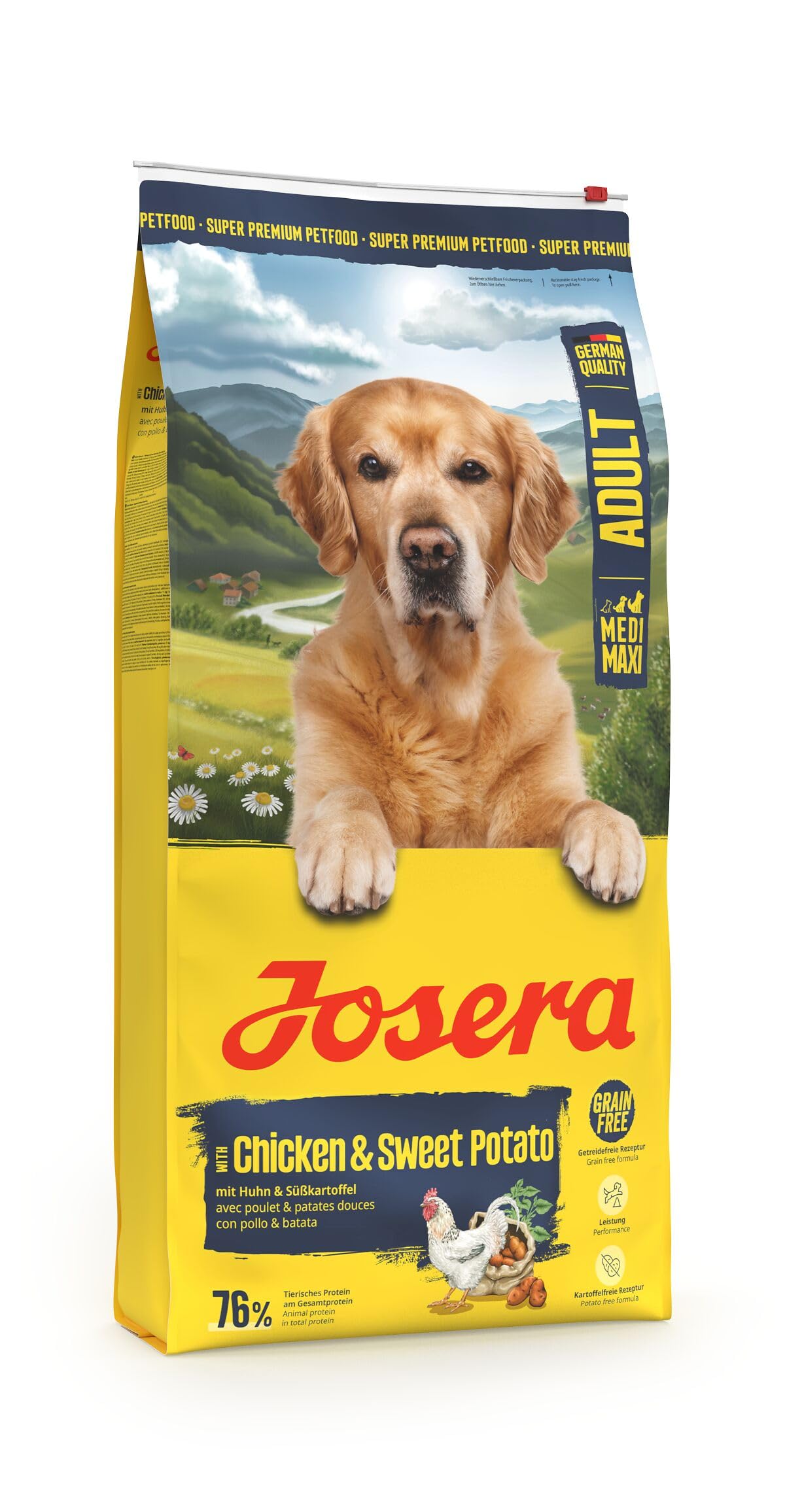 JOSERA Huhn & Süßkartoffel (1 x 12,5 kg) | Adult | Premium Trockenfutter für ausgewachsene & sportliche Hunde mittlerer & großer Rassen | mit Erbse & ohne Kartoffel | getreidefrei | 1er Pack