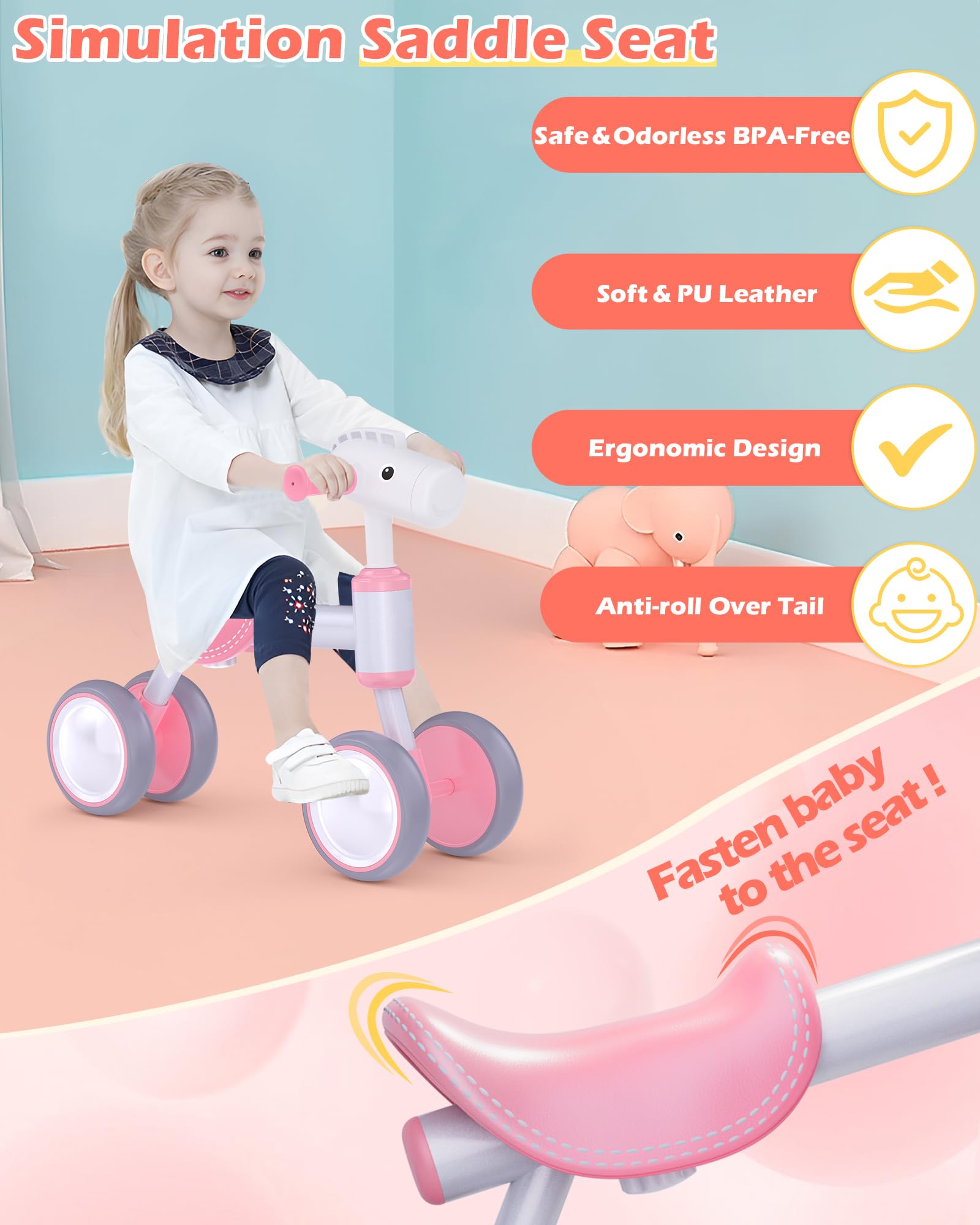 Hilifexll Biciclette Senza Pedali per Bambini da 1 Anno, Bicicletta Equilibrio per Bambini 12-24 Mesi con 4 Ruote, Ragazzi e Ragazze Giochi Bambini Regalo Bambino 1 Anno