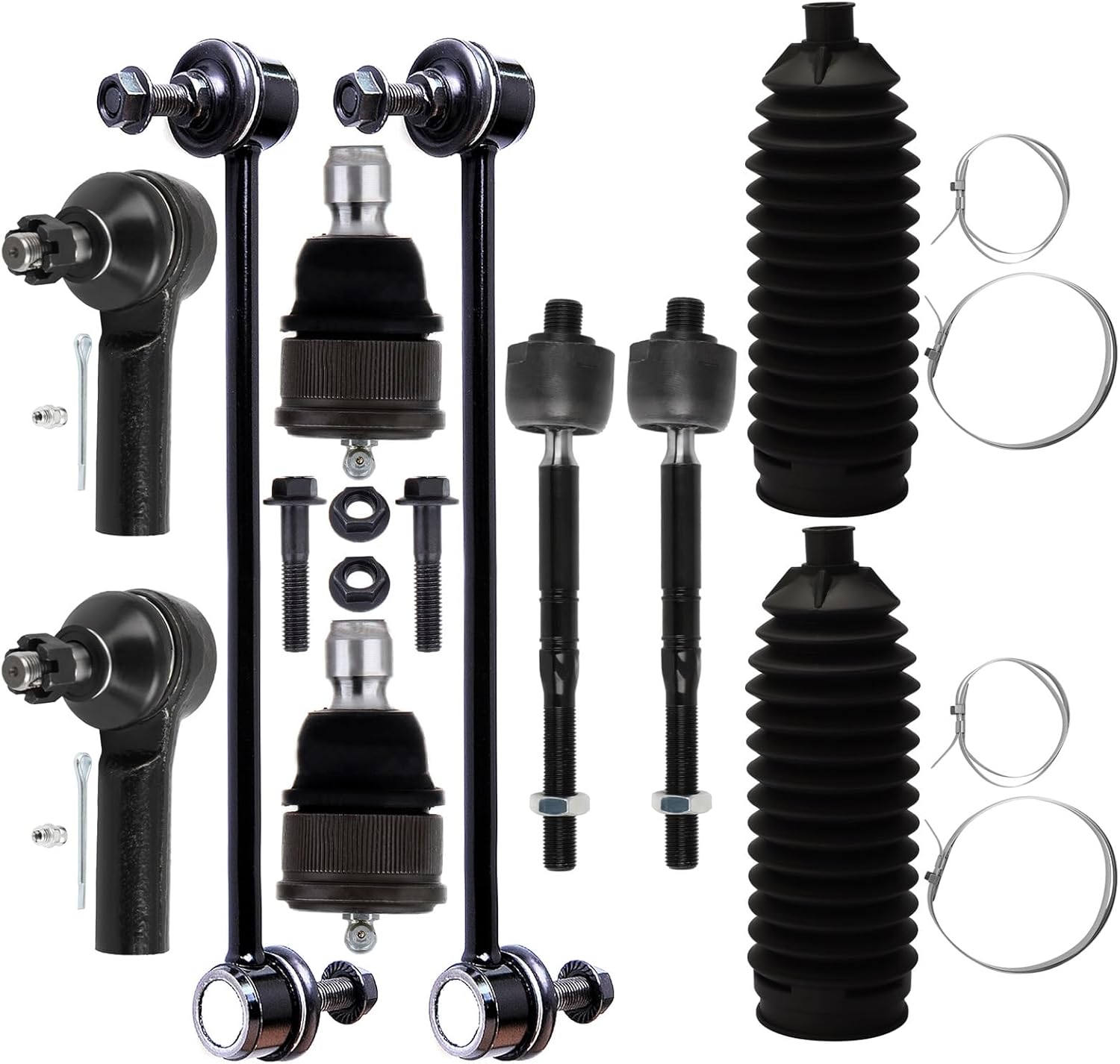 Front Inner Outer Tie Rod End w/Steering Boot fit 2009-2012 for Ford Escape for Mazda Tribute for Mercury Mariner, Suspension Kit with Lower Ball Joint Sway Bar Link - 10pc Set