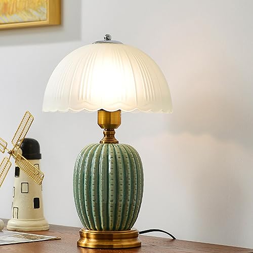 Miniatura 8 de Lámparas de escritorio modernas de 18 pulgadas con pantalla blanca con lámpara regulable de 3 vías, lámpara de mesa de cerámica verde para regalos