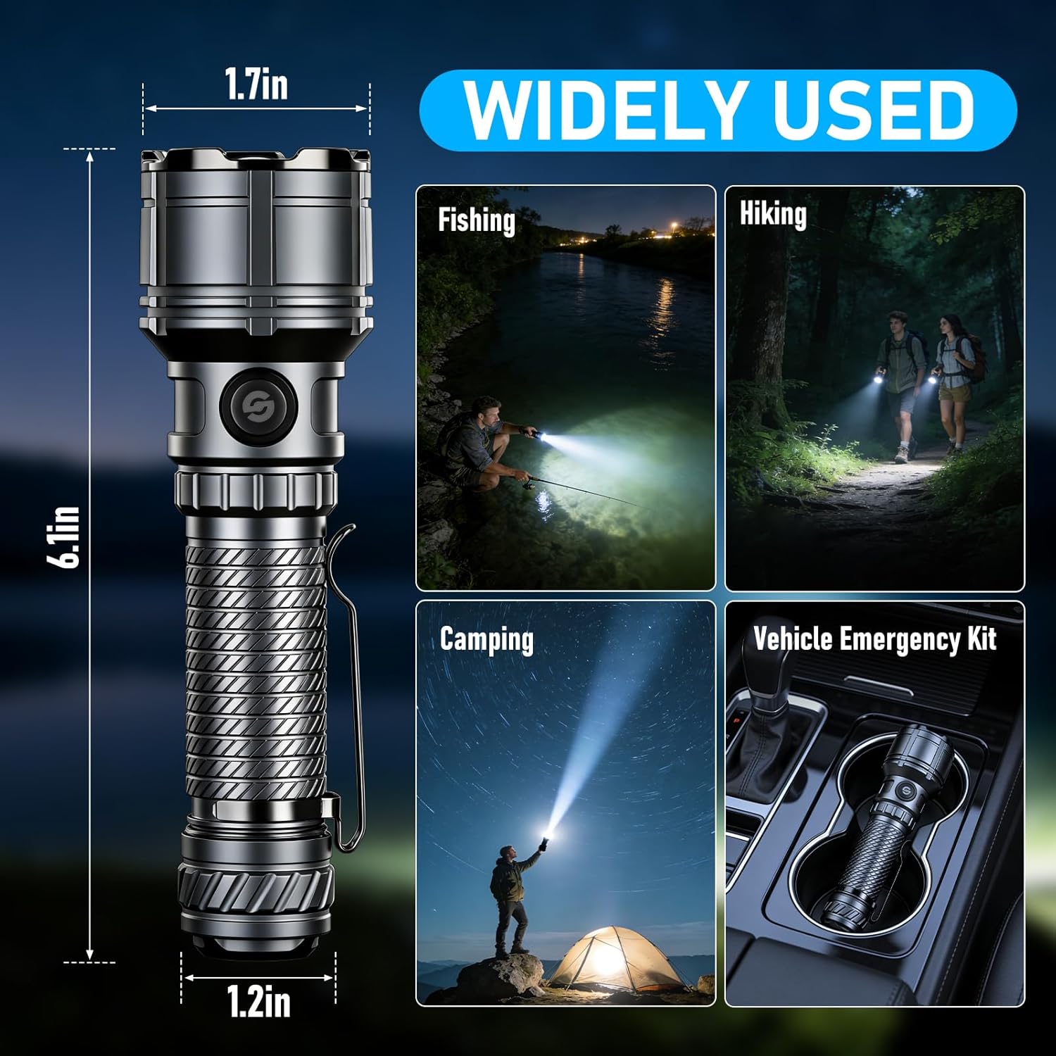 Rechargeable LED Tactical Flashlight, High Lumen 6 Modes Adjustable EDC Handheld Flashlight for Camping, Hiking & Emergencies