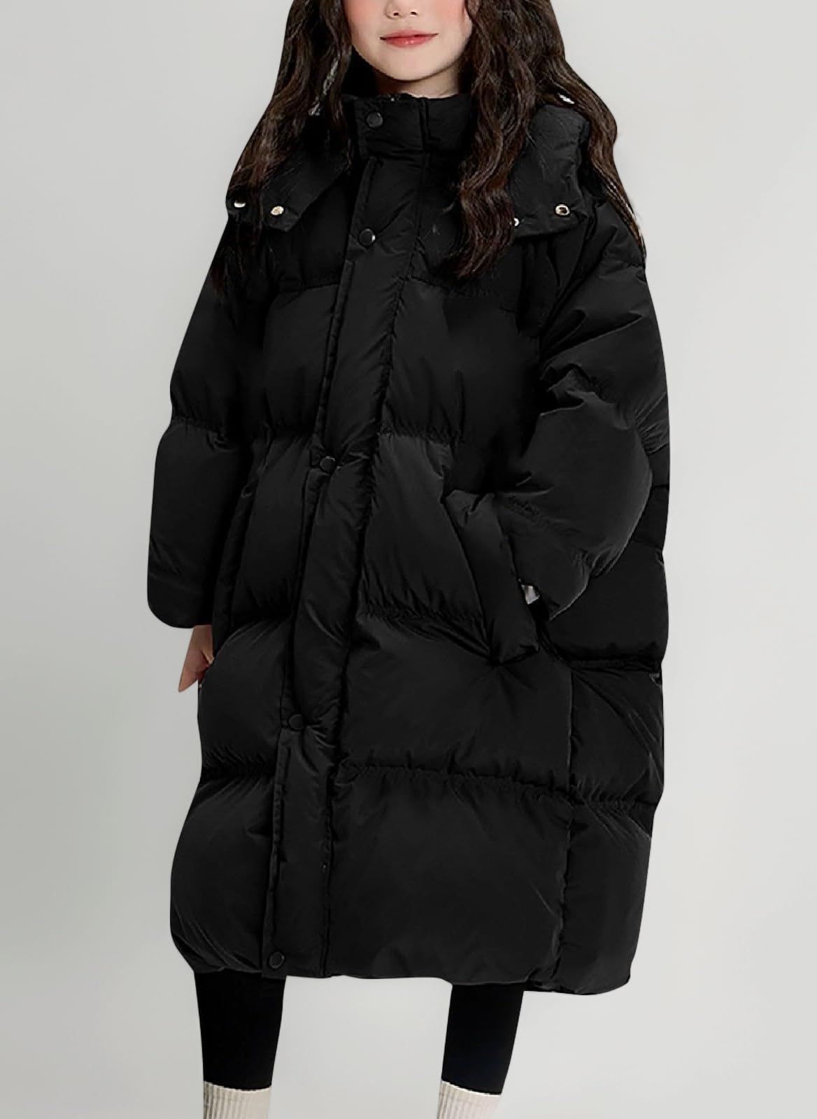 Girls Winter Coat Long Lightweight Hooded Puffer Jacket Maxi Length Warm Down Stylish Thermal Parka Waterproof Outdoor Insulated Clothes