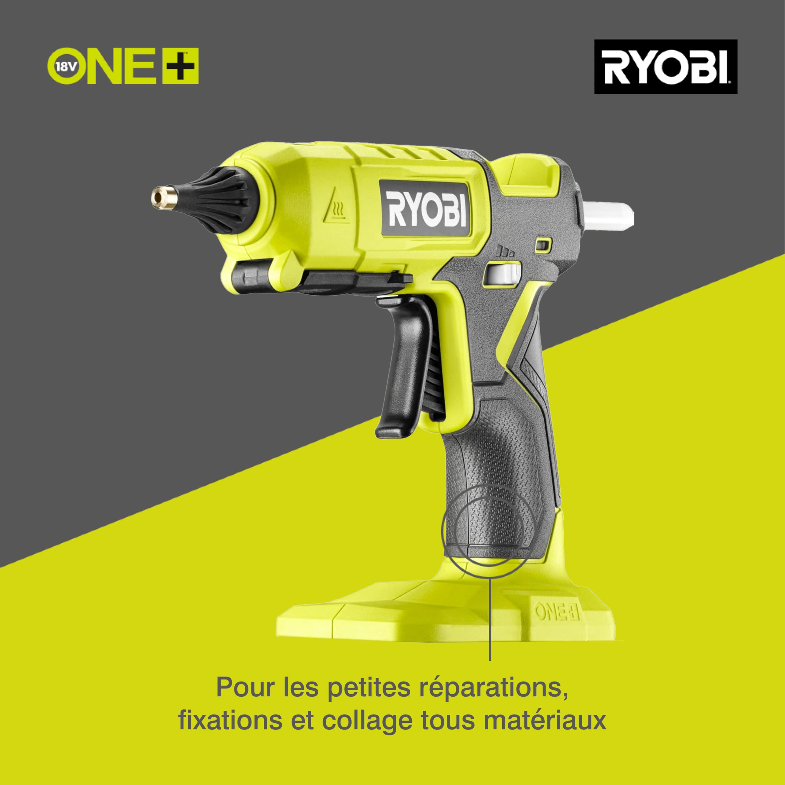 RYOBI - Pistolet à Colle Sans Fil 18V ONE+ RGL18-0 – Montée en Température Rapide (3min), Pour Colle Ø11 et 12mm, Colle Précise et Propre – Batterie Non Incluse