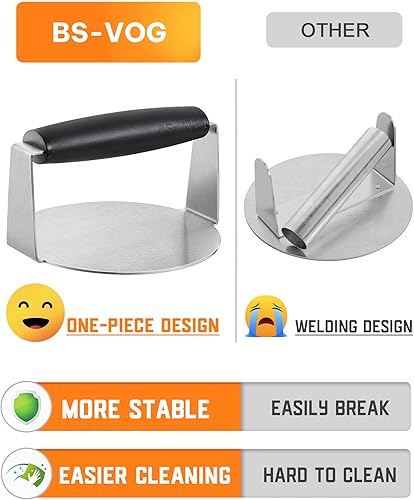 Miniatura 4 de Prensa de hamburguesas, trituradora de hamburguesas redonda de 6 pulgadas para plancha con mango antiquemaduras, prensa de hamburguesas de acero