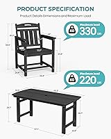 Vista 3 de Mesa de comedor rectangular para exteriores, mesa de polietileno de alta densidad resistente para 6, mesa de patio resistente a la intemperie