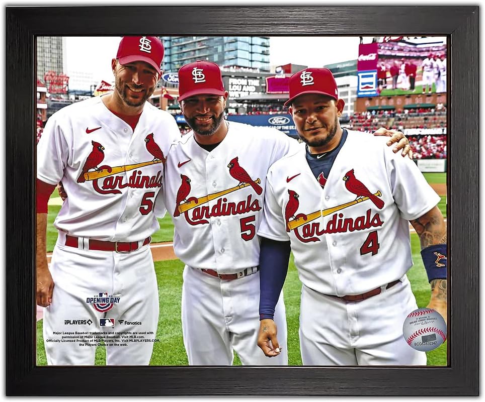 St. Louis Cardinals Adam Wainwright, Albert Pujols & Yadier Molina On Opening Day 2022 Framed 8x10 Photo Picture - Valentines Day, Birthday, Fathers Day, Or Christmas Gifts For Men, Dad, And Husband
