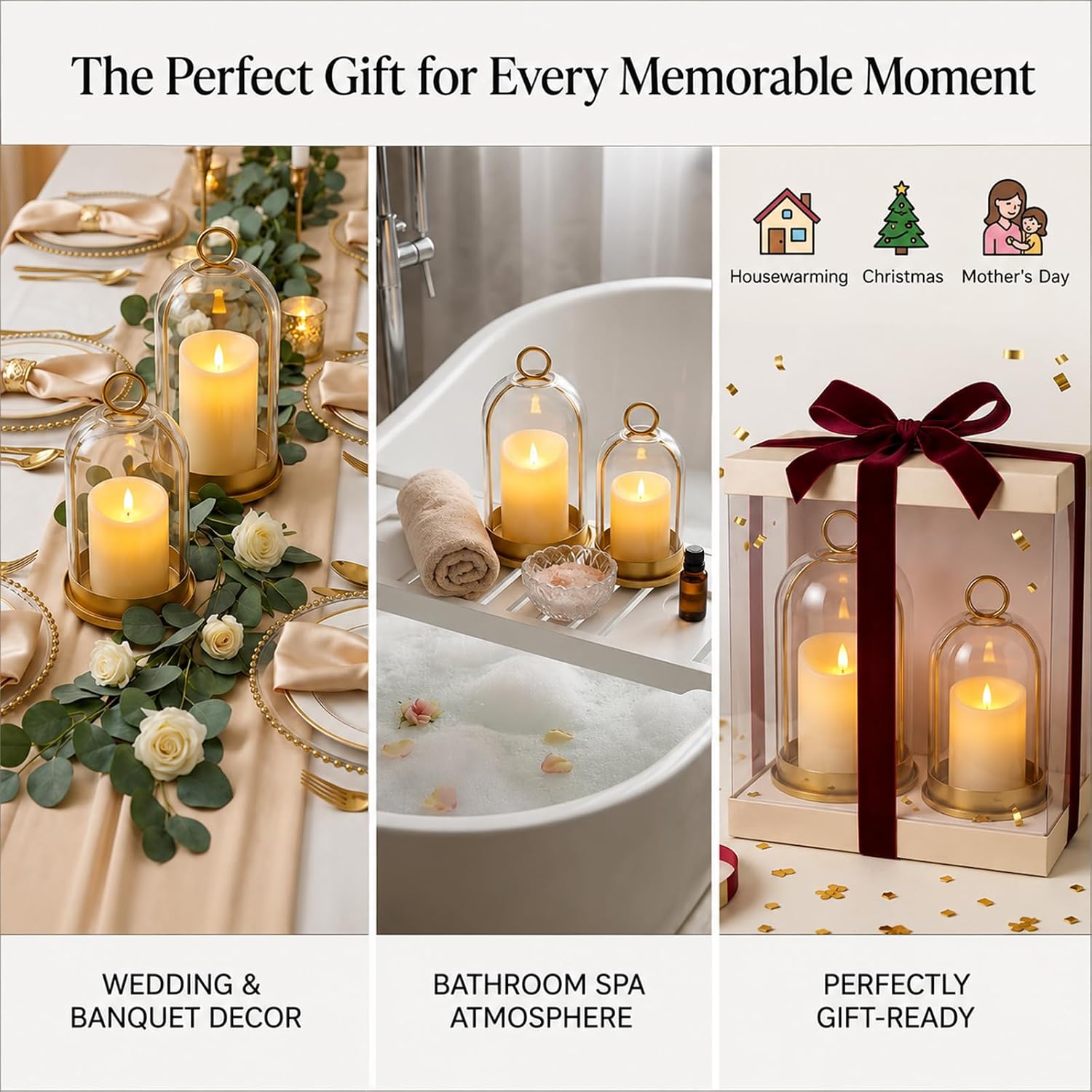 Hurricane Glass Candle Holders, 5"&4" Gold Candle lantern Holders (Include Led Pillar Candles) Hurricane Candle Holder for Adding Vintage Elegance to Home Decor Dining Tables Mantels