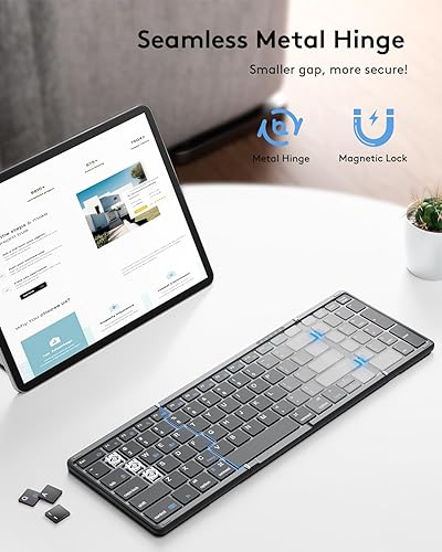 Miniatura 4 de Samsers - Teclado Bluetooth plegable con teclado numérico, teclado plegable inalámbrico de tamaño completo con piel sintética, teclado de viaje