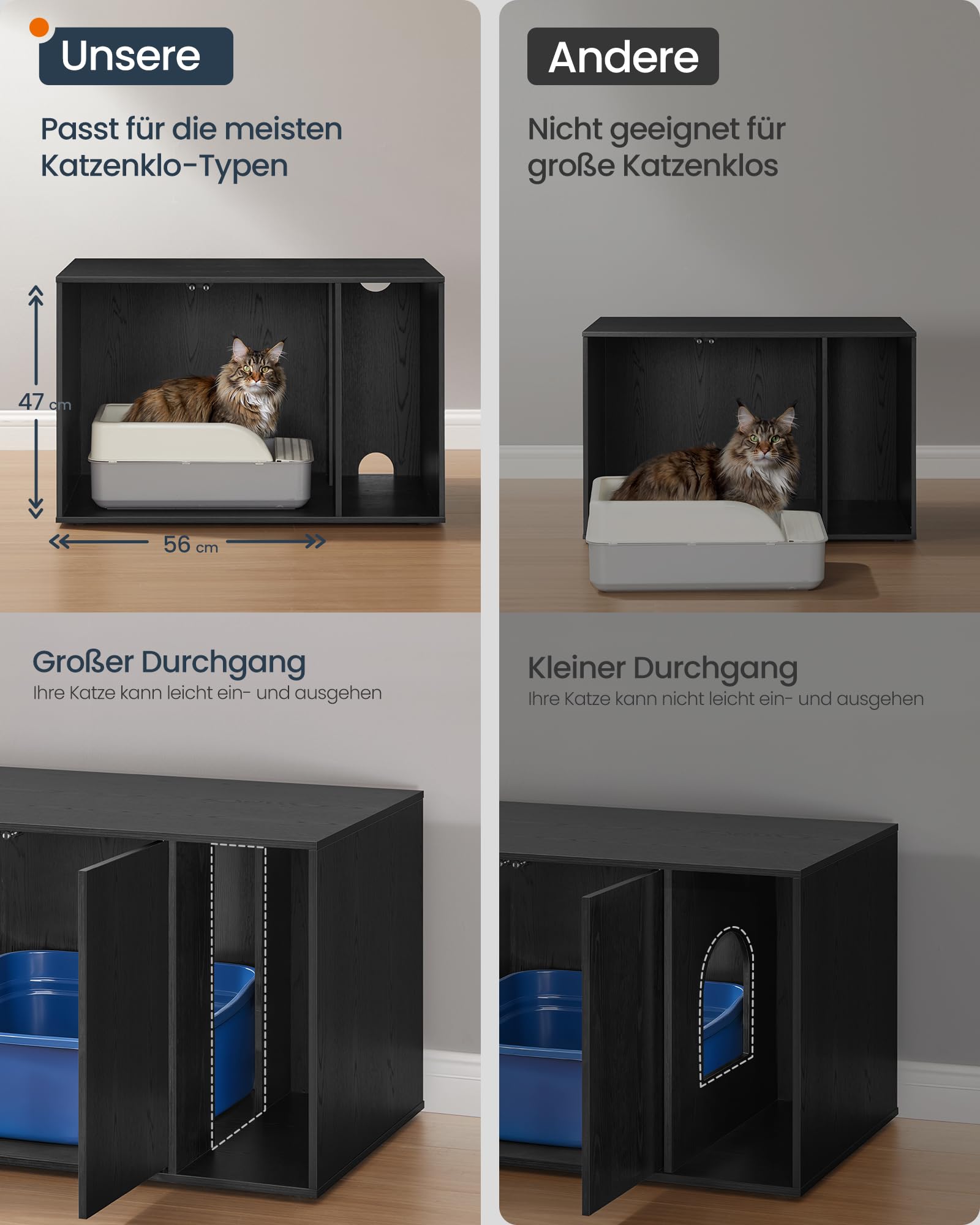 SONGMICS HOME Katzenklo Schrank, superschnelle werkzeuglose Montage, Toolless-Technologie, Katzenhaus für Katzentoilette, Werkzeuglose Montage, Push-to-Open, 80 x 50 x 50cm, Ebenholzschwarz PCL013B03