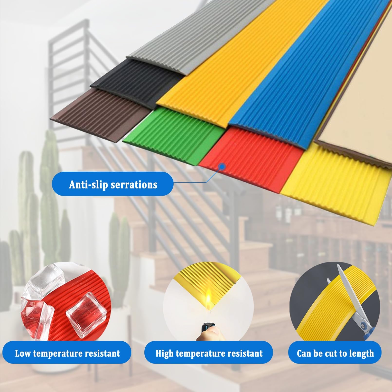 Tiras Antideslizantes Para Peldaños de Bordes de Escaleras, Borde de Escalera de Vinilo Antideslizante, Tiras Antideslizante Para Escalones, Rampas Y Suelos Interiores Y Exteriores(Brown,0.06x10m/0.19