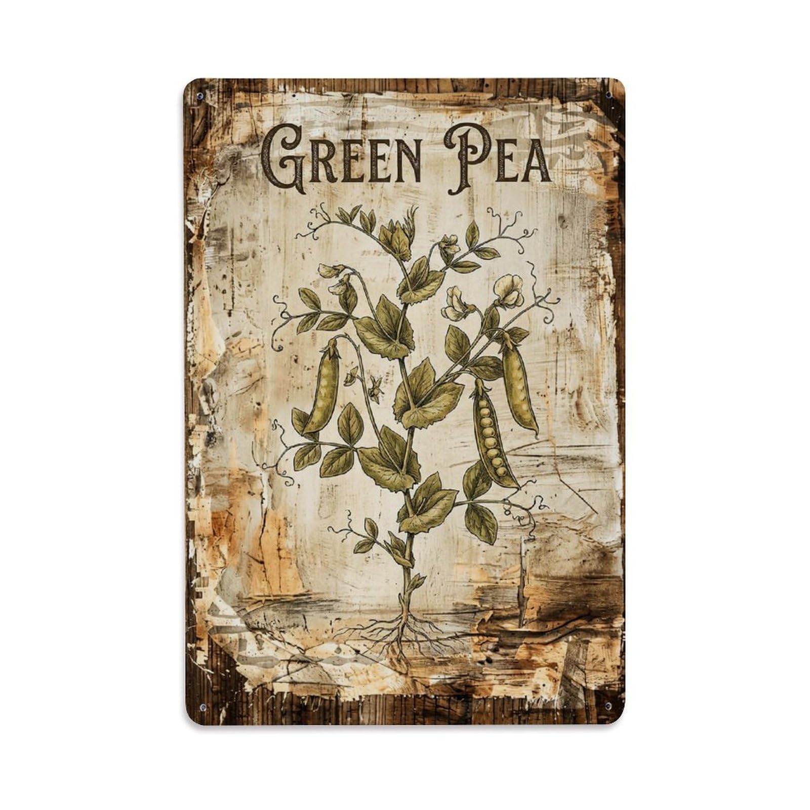 Green Pea Plant Vintage Metal Tin Sign Plaque Wall Decor for Cafe, Club, Garden Metal Poster 8x12Inch