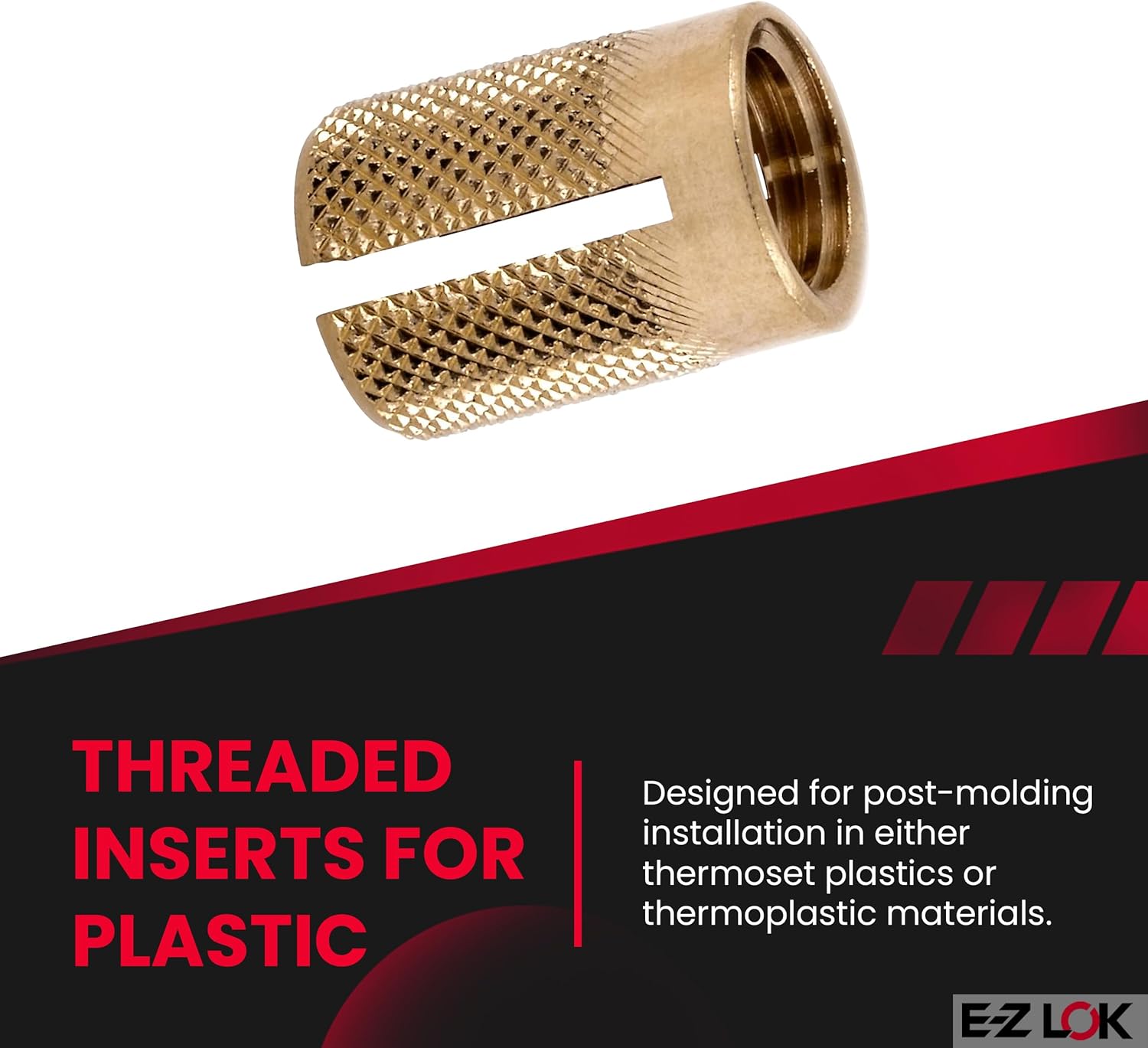 E-Z LOK Threaded Insert for Plastic Flush Brass Thread Inserts 3/8-16 Pack of 10