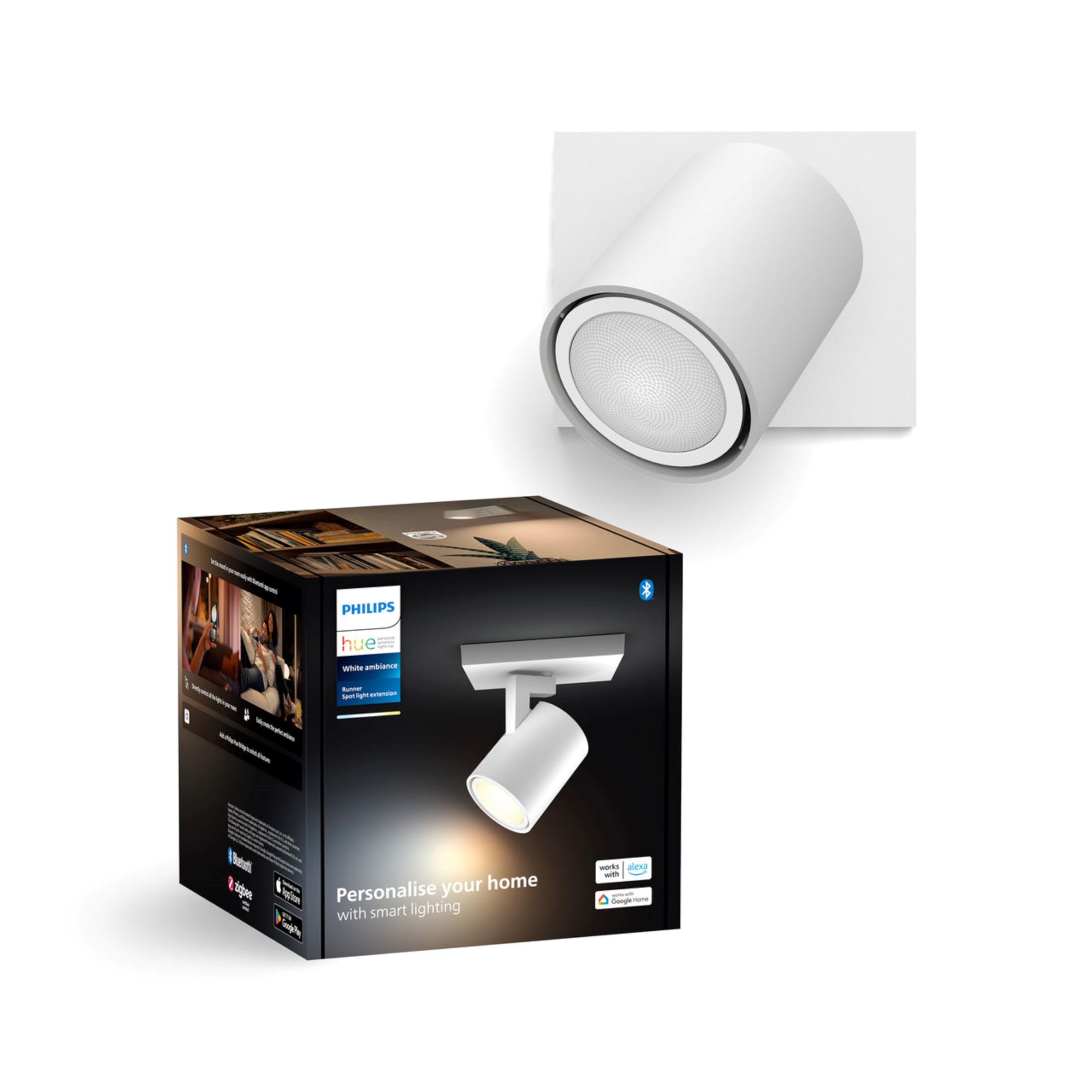 Philips Hue White Ambiance Runner 1 Spot Blanc, 1 ampoule LED GU10 5 W, Intensité variable, Couleurs entièrement blanches, Contrôlable via application, Compatible Amazon Alexa, Nouvelle génération