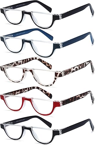 Miniatura 9 de EYEURL Lentes de lectura de medio marco para mujer, paquete de 5 lentes de bloqueo de luz azul, a la moda, sin marco, para mujer, anteojos anti