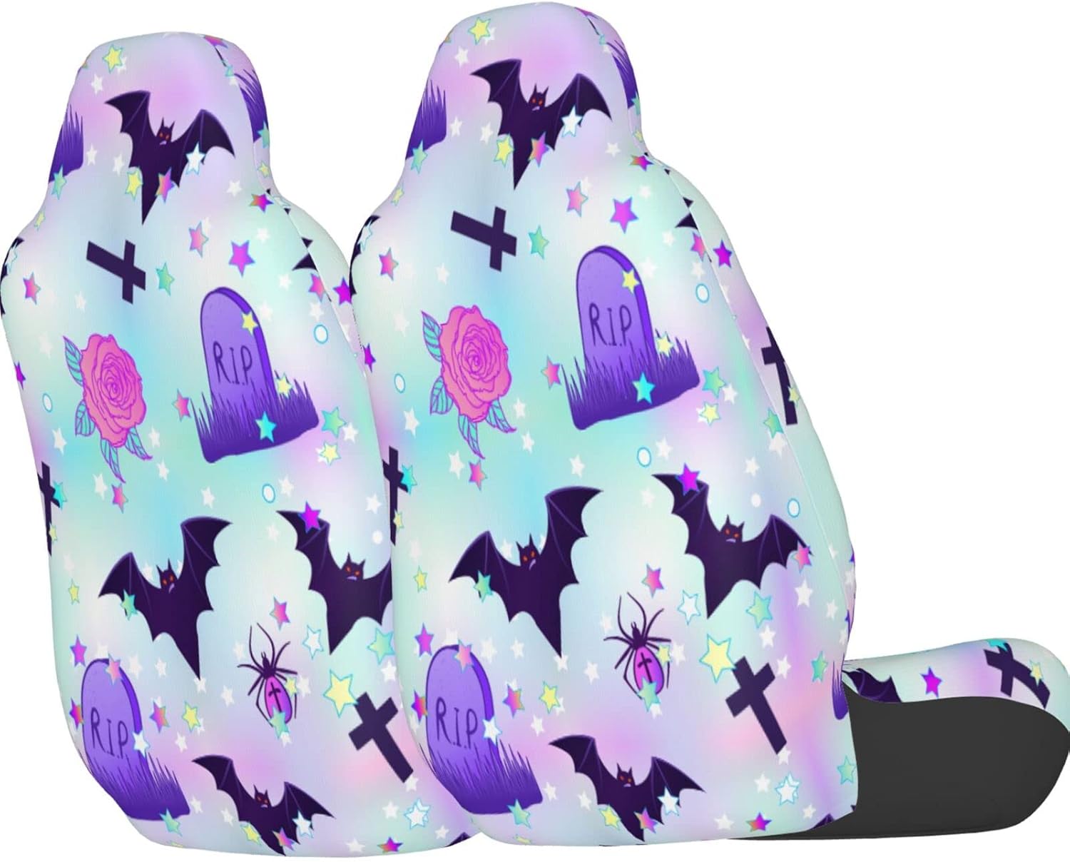 Delerain Car Seat Covers Set 2Pcs, Funny Spooky Halloween Universal Front Car Seats Vehicle Enterior Protector Suitable Fits Most Car Auto SUV Sedan Truck