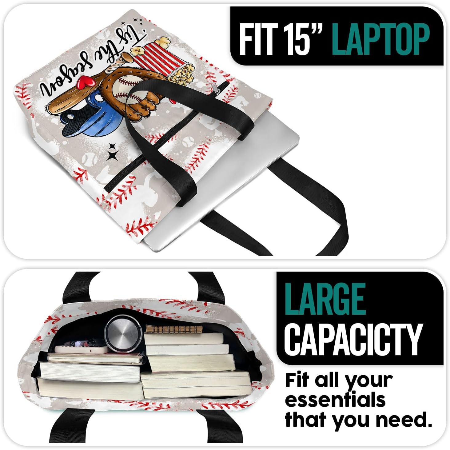 84hoods Waterproof Tote Bag with Pockets and Zipper for Work. Gift for Baseball Players and Lovers. Shoulder Bag for Women. - Image 5