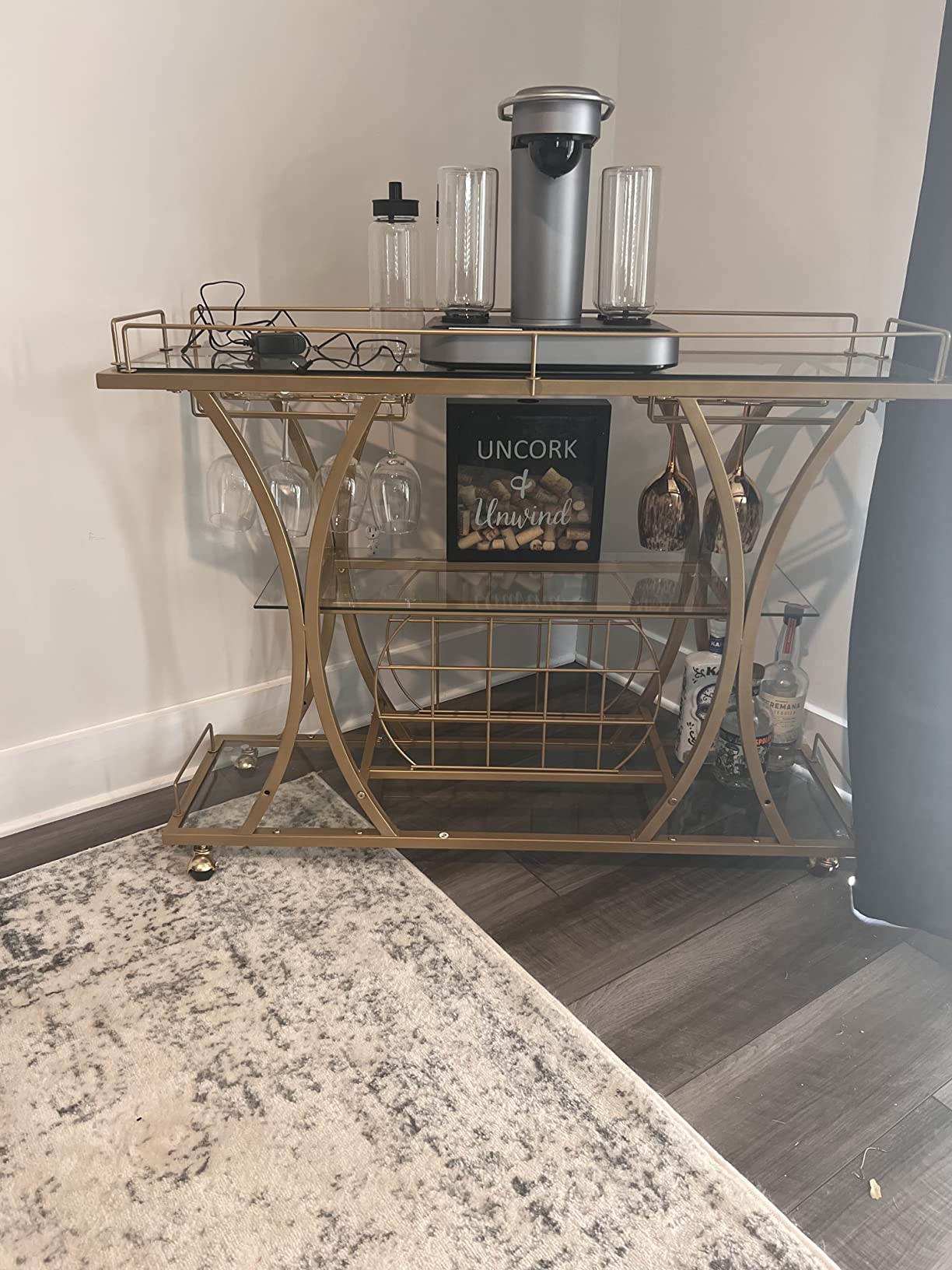 32/mo Finance FABOMEI Gold Bar Carts with Glass Holders & Wine Rack