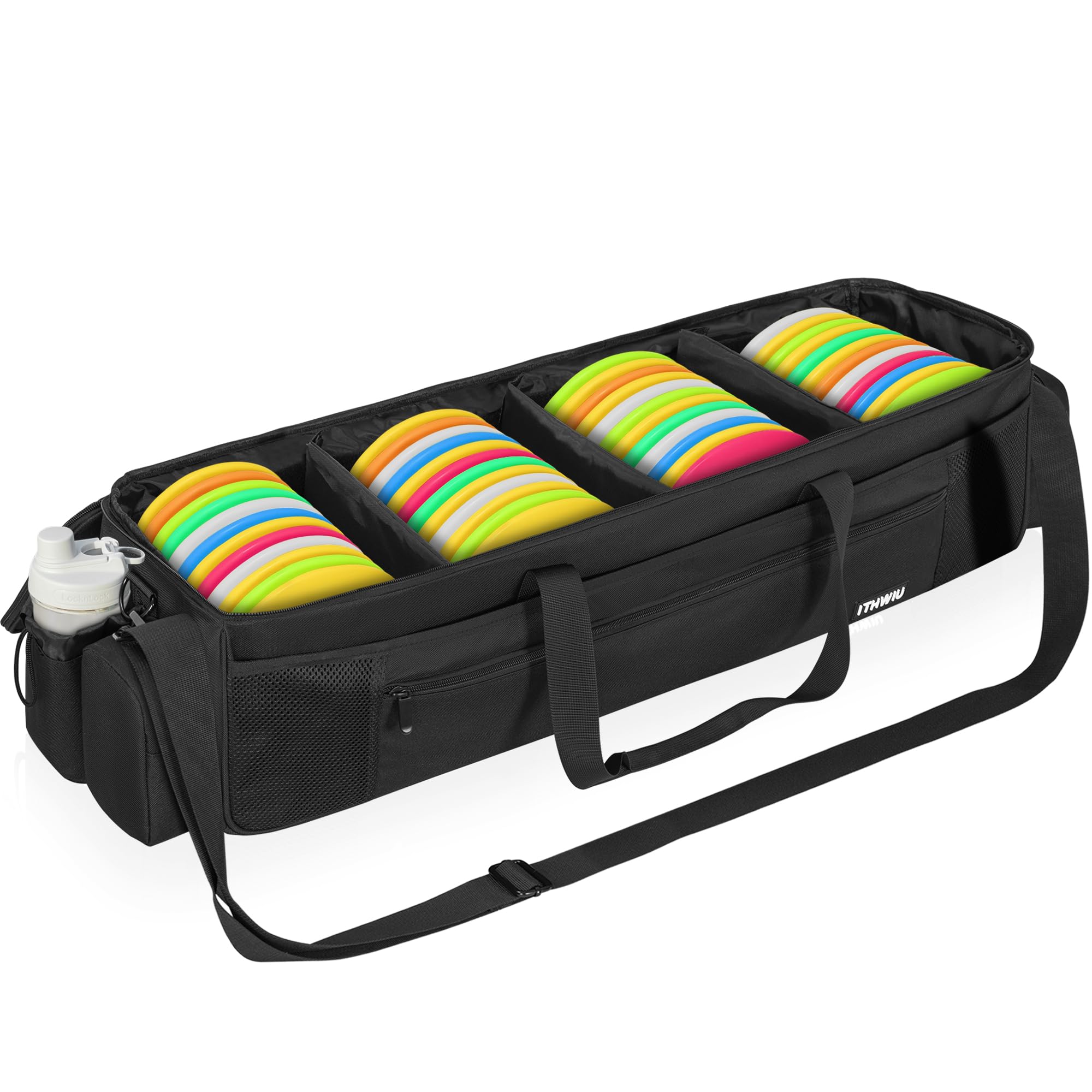 Discgolf-Aufbewahrungstasche, 87 x 26 x 26 cm, großes Fassungsvermögen, bietet Platz für 48+ Discs mit 4 Trennwänden und mehreren Seitentaschen, Schwarz