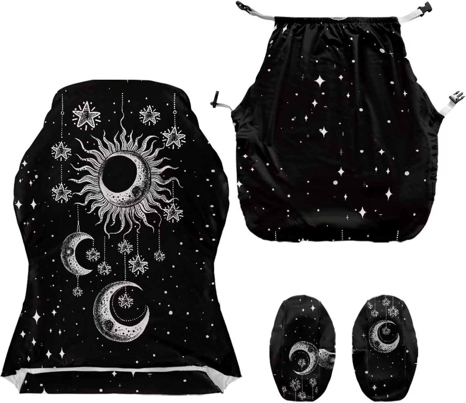 Merkmak Galaxy Computer Gaming Chair Cover Sun Moon Print Game Chair Seat Covers Set of 4 Office Chairs Slipcover with Armrest Protectors for Home Decor, Shop, Living Room, Office