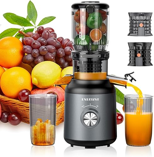 Máquinas exprimidoras, exprimidor de prensa en frío con canal de alimentación grande de 4.2 pulgadas, máquina extractor de jugo lento de fruta