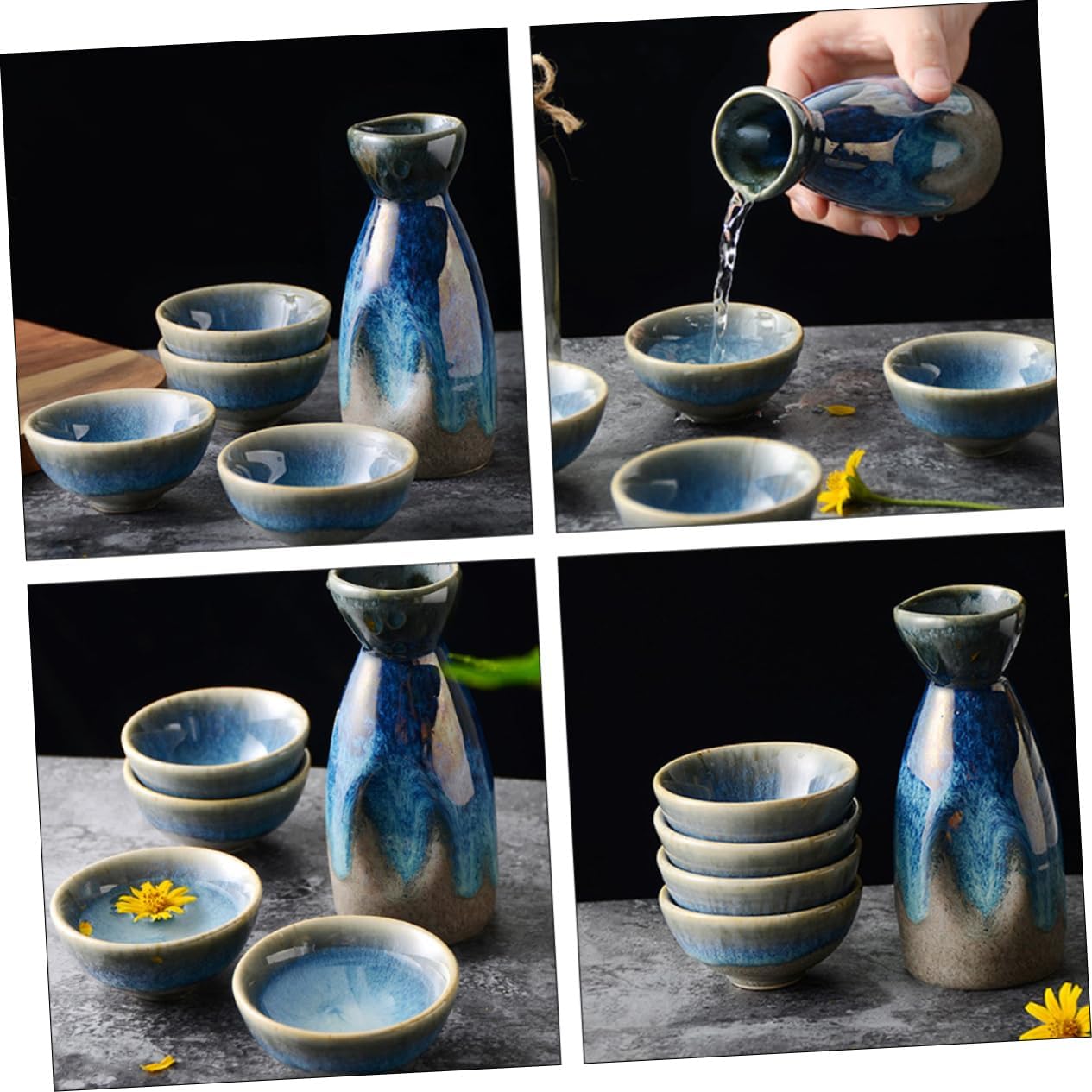 Japanese Style Ceramic Sake Serving Cup Set for Spirits and Water