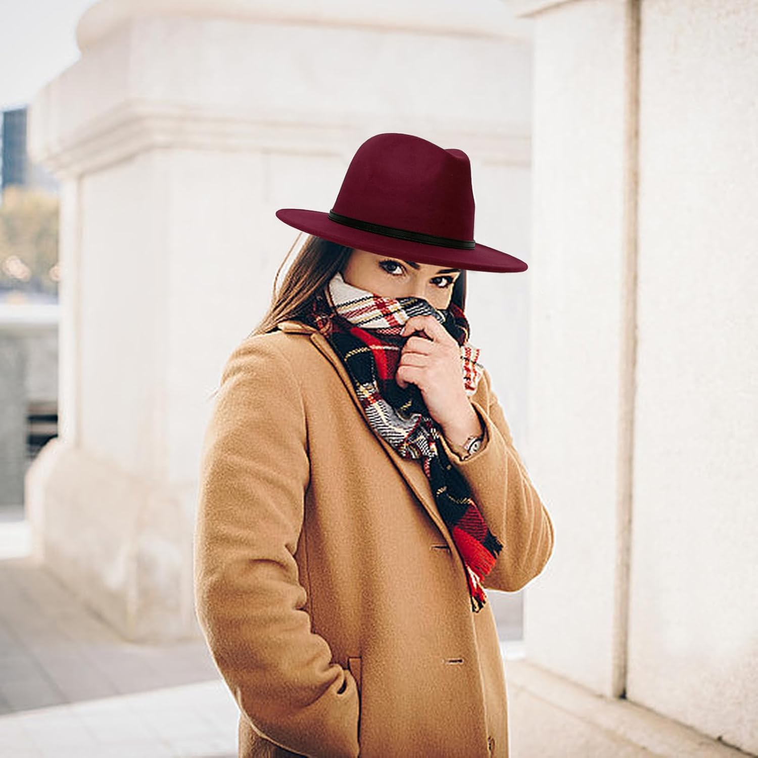 HEYANN Klassieke Fedora hoed voor dames en heren, met brede rand en gespsluiting, vilt, uniseks, trilby-hoed, panama-hoed, jazz hoed voor dames en heren, M