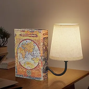 Vintage Bookshelf Lamp Rechargeable, Cordless Book Lamp with Linen Shade, Dimmable Touch Control Table Lamp, Modern Decorative Bookend, Bookshelf Lights for Office Home, Library, Study