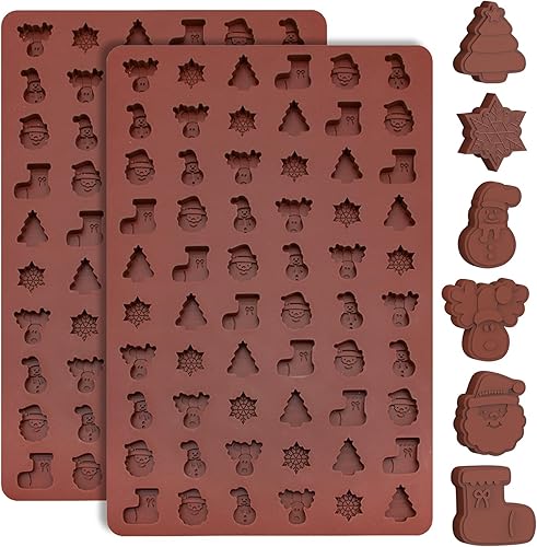 AIERSA Moldes de silicona para chocolate de Navidad, 2 moldes de Navidad de 60 cavidades para bricolaje de chocolate de Navidad, dulces, gomitas,